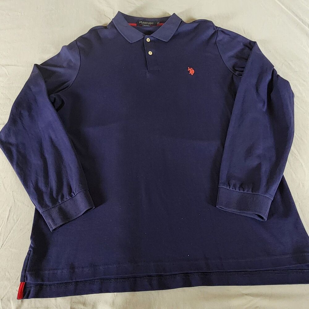 U.S. Polo Assn Luxury Feel Mens XL Navy Blue Long Sleeve Polo Shirt Cotton